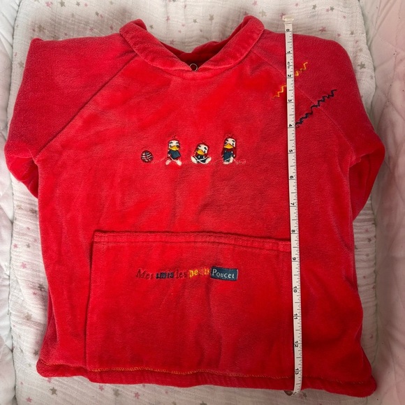 🐣 24M Red Velour Chunky Sweater Embroidered Ducks Collar Pocket Long Sleeve - Picture 10 of 13